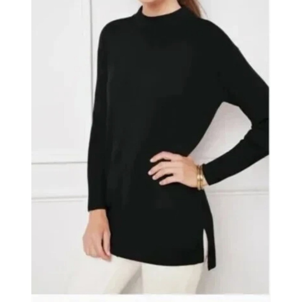Talbots 100% Merino Wool Mock Neck Sweater Black  Size S‎ Preppy